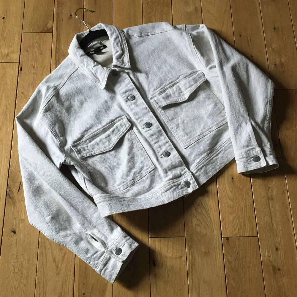 Joe Fresh Off-White Cotton Denim Cropped Jacket M | Oversized - Picture 7 of 10